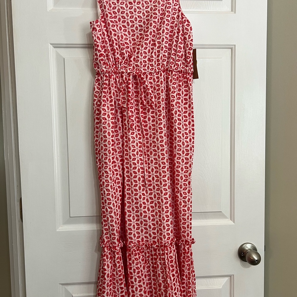 Red and White Patterned Maxi Dress
